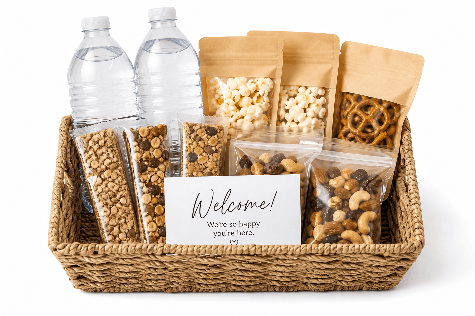 Bottled water and snack restock for Airbnb guests