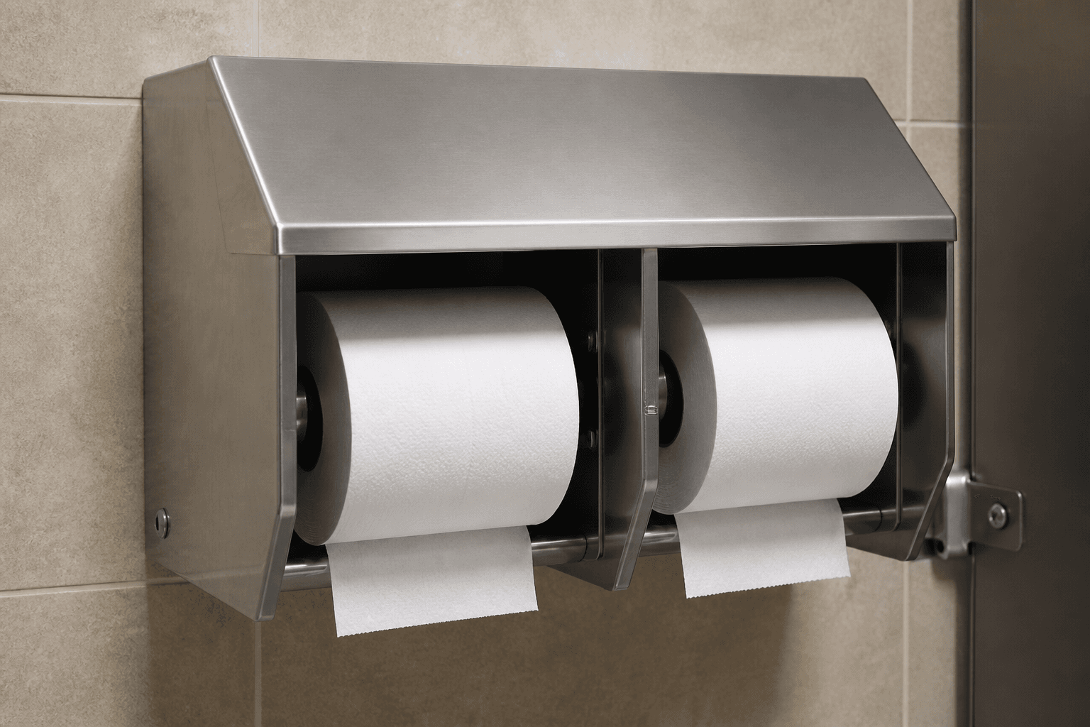 Commercial toilet paper dispenser restocked