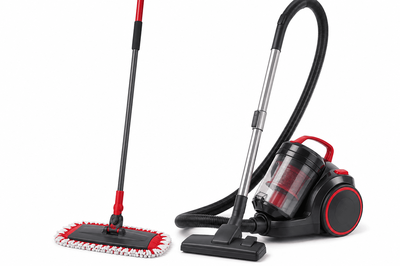 Microfiber mop and vacuum for residential floor cleaning